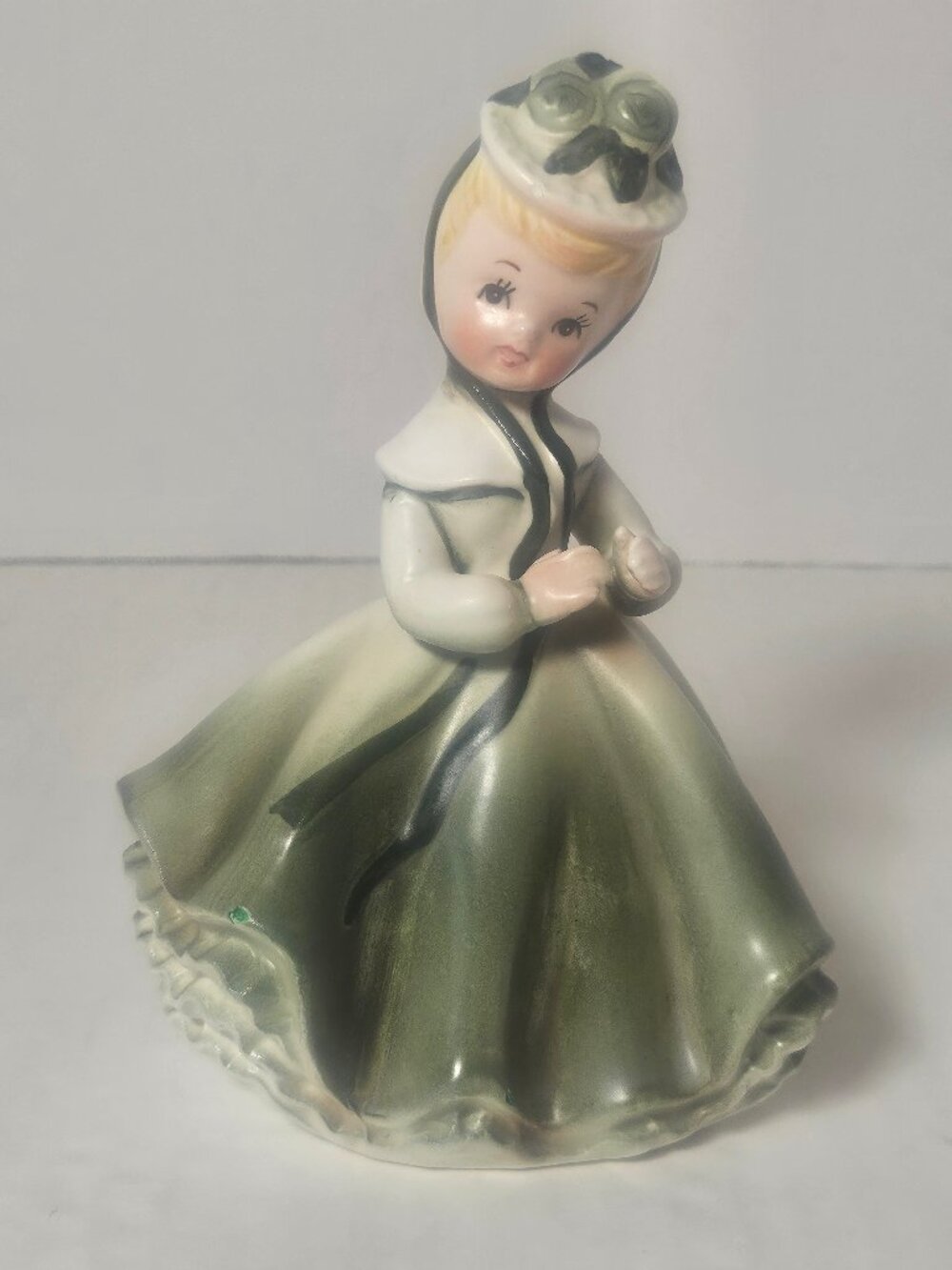 1950s Napcoware Bloomer Girl Southern Belle Figurine Planter Green Rose Bonnet